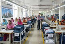 Wer produziert wirklich in Bangladesch? Ein Blick hinter das “Made in Bangladesh”-Label Moderne, LEED-zertifizierte Textilfabrik in Bangladesch, in der Näherinnen Kleidung für internationale Marken wie H&M, Zara, C&A und Hugo Boss fertigen. Auditoren führen eine Qualitätskontrolle durch